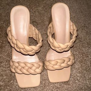 Braided Heeled Sandals Backless Square Open Toe Block Heel